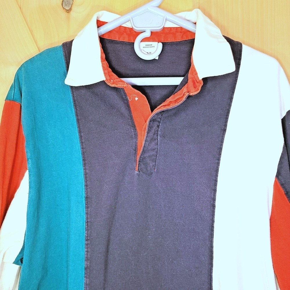 Urban‎ Outfitters Mens XL Rugby Shirt Colorblock Long Sleeve Polo Y2K Streetwear